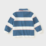Dave&Bella Toddler Boys Casual Blue Striped Breathable Cotton long-sleeved Polos