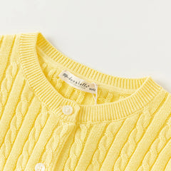 Dave&Bella  Baby Girls Spring Casual Cotton Knit Sweater Overcoat Tops-Yellow