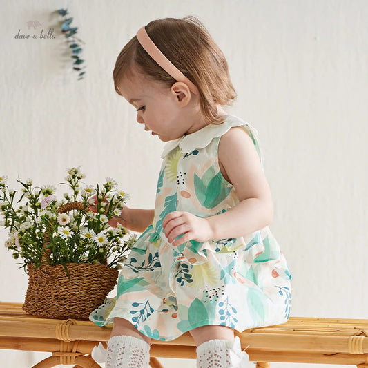 Dave&Bella Baby Girls Summer leaf Print Sleeveless Sweet Dress
