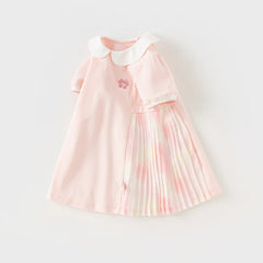Dave&Bella Baby Girls Summer Short Sleeves Pink Pleated Dress