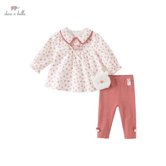Dave&Bella Baby Girls Spring Summer Pink Leopard Print Blouse Pants Suits