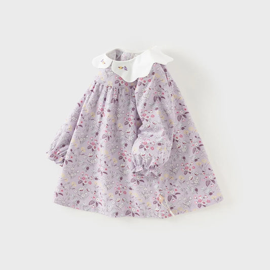 Dave&Bella Baby Girls Spring All Printed Cotton Round Collar Dress