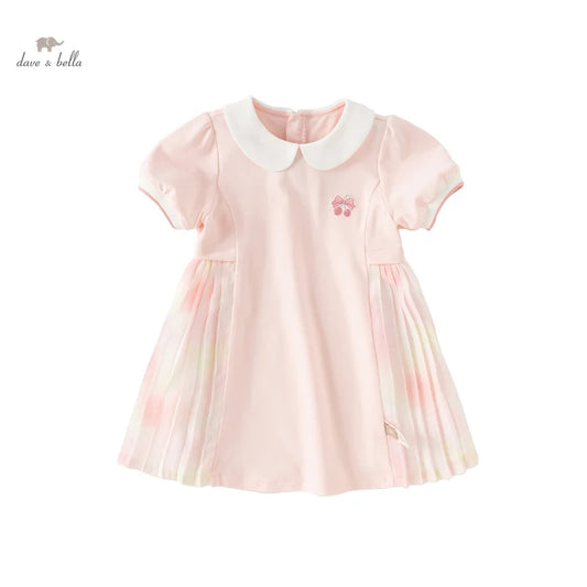 Dave&Bella Baby Girls Summer Short Sleeves Pink Pleated Dress