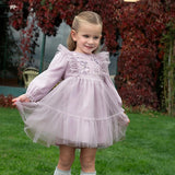 Dave&Bella Toddler Girls Adorable Flower Embroidered Mesh Princess Dresses