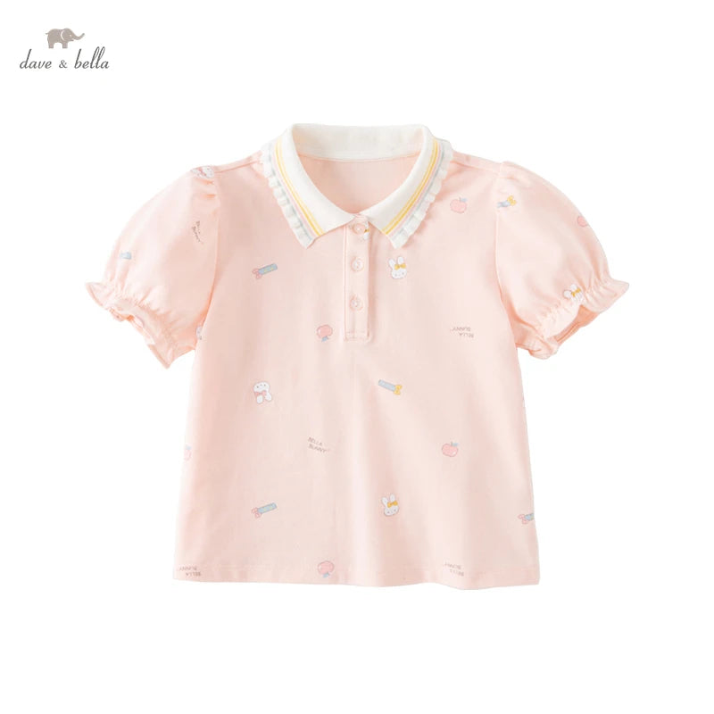Dave&Bella Summer Baby Girls Polo Shirt Bubble Sleeve Cotton Top