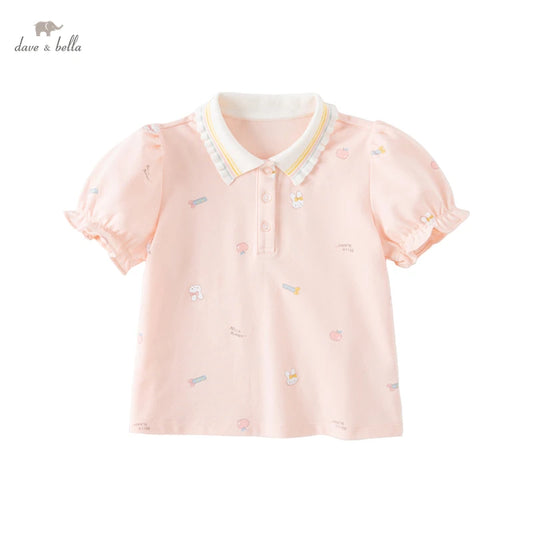 Dave&Bella Summer Baby Girls Polo Shirt Bubble Sleeve Cotton Top