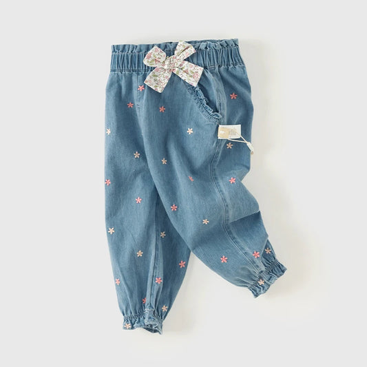 Dave&Bella Children Girls Spring Bow Tie Casual Loose Pants