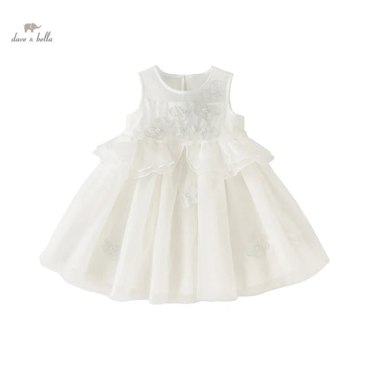 Dave Bella Summer Baby Girls Sleeveless Mesh Princess Dress White