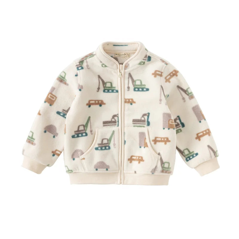 Dave&Bella Toddler Boys’ Fleece Jacket – Playful Print “Hug Jacket”