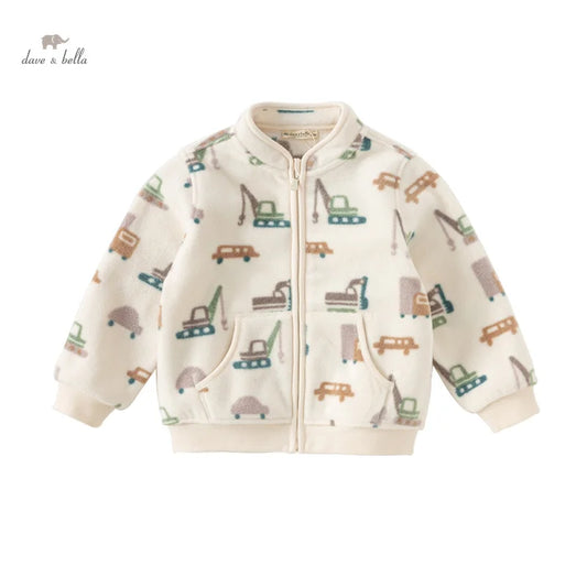 Dave&Bella Children Boys Spring Fleece Cartoon Print Jackets Coats Zipper Tops