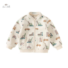 Dave&Bella Children Boys Spring Fleece Cartoon Print Jackets Coats Zipper Tops