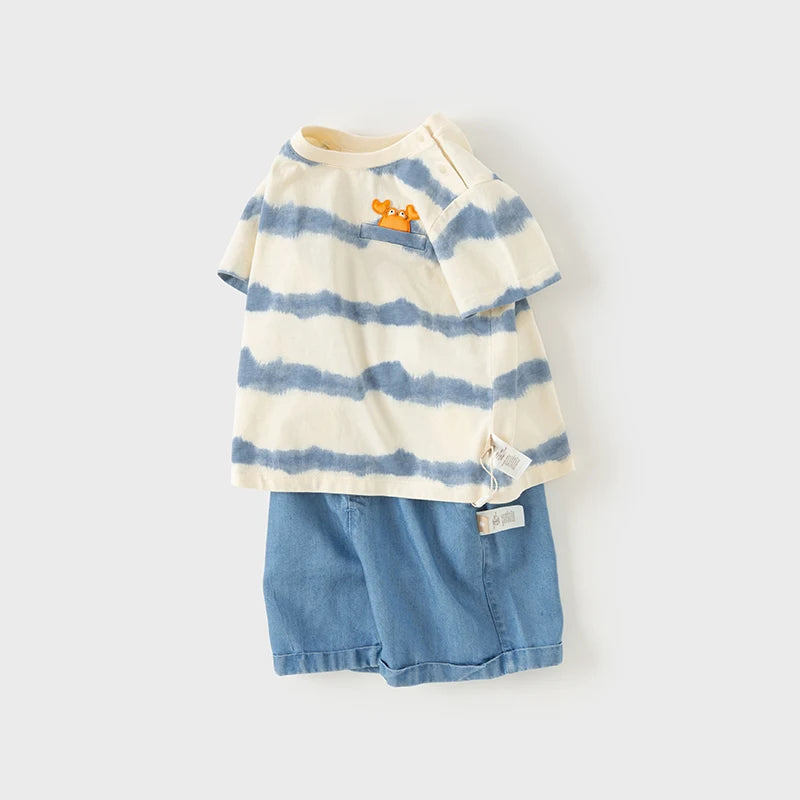 Dave&Bella Toddler Boy Summer Casual Blue T-shirt Short Pants Sets