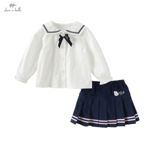 Dave Bella 2025 Spring Toddler Girls' Pleated Skirt Set