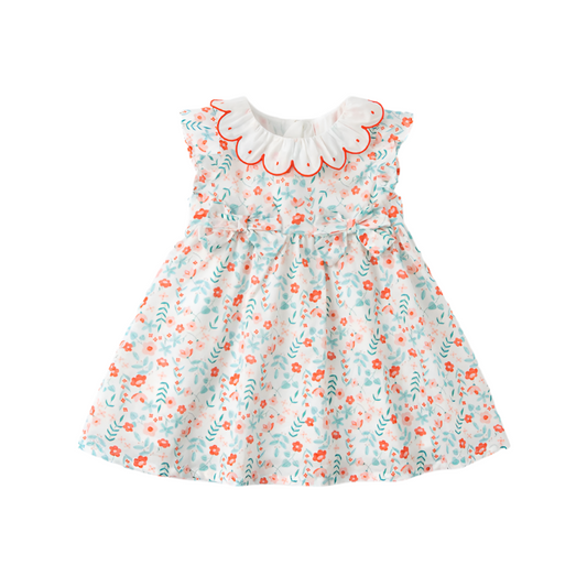 Dave&Bella Girls Summer Cotton Floral Print Lace Collar A-line Princess Dress