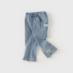 Dave&Bella Children Girls Spring Casual Embroidery Sweet Flared Jeans