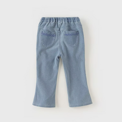 Dave&Bella Children Girls Spring Casual Embroidery Sweet Flared Jeans
